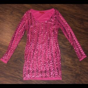 Hot pink, long sleeve, sequin party dress. NWOT